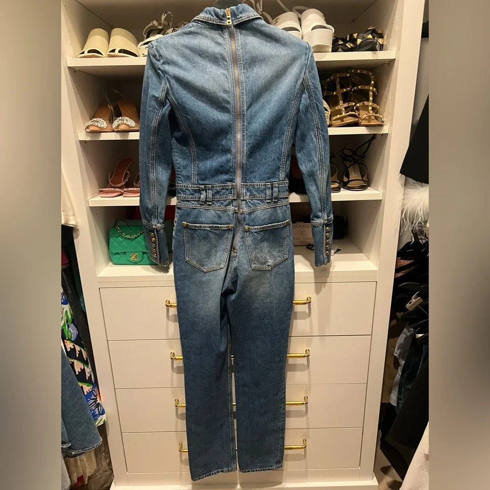 NWT Balmain Women's Classic Blue Denim Jumpsuit XS - Picture 5 of 13